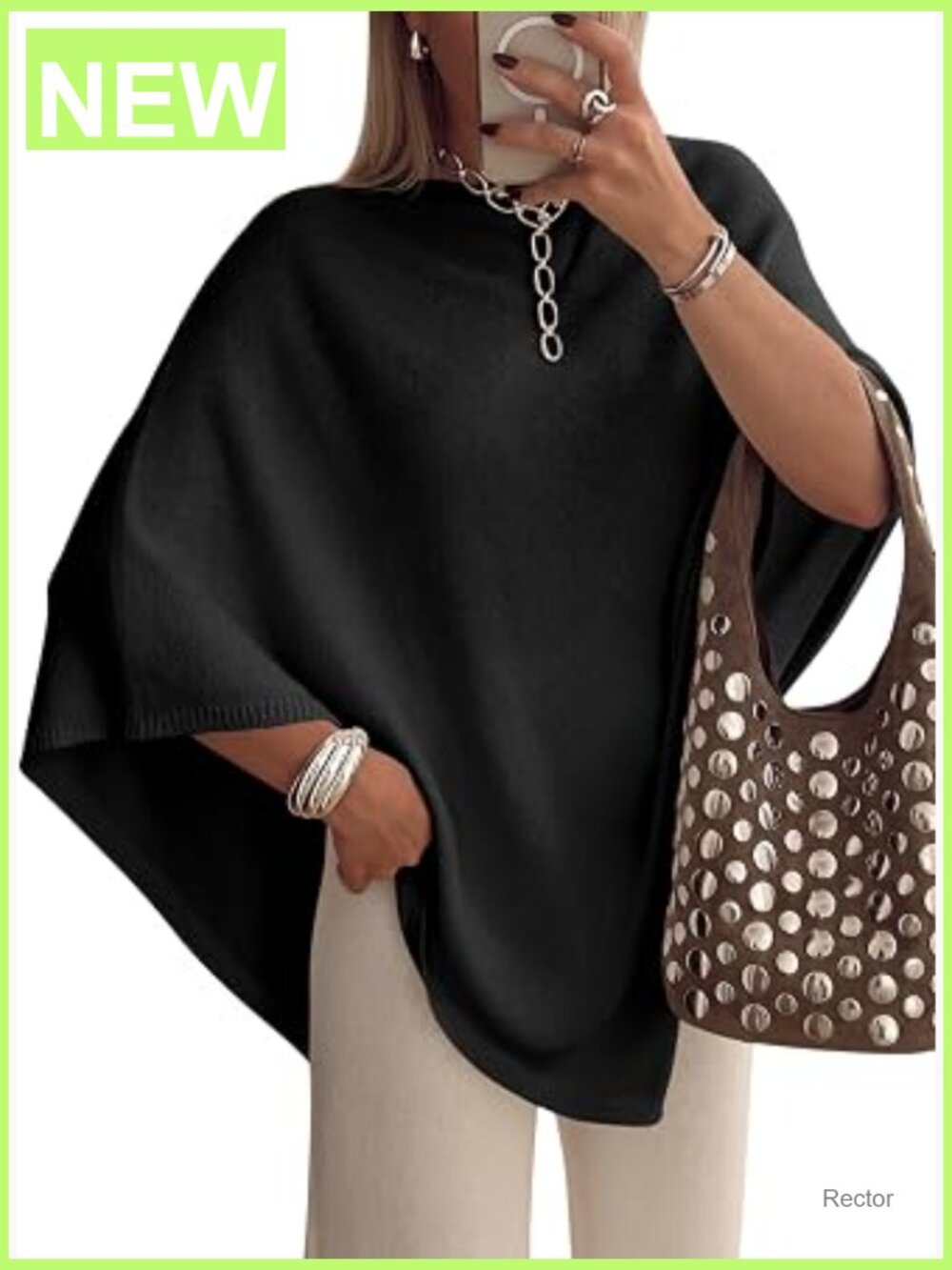 Women's Batwing Sleeve Poncho Sweater Knit Cape Wrap Boat Neck Pullover